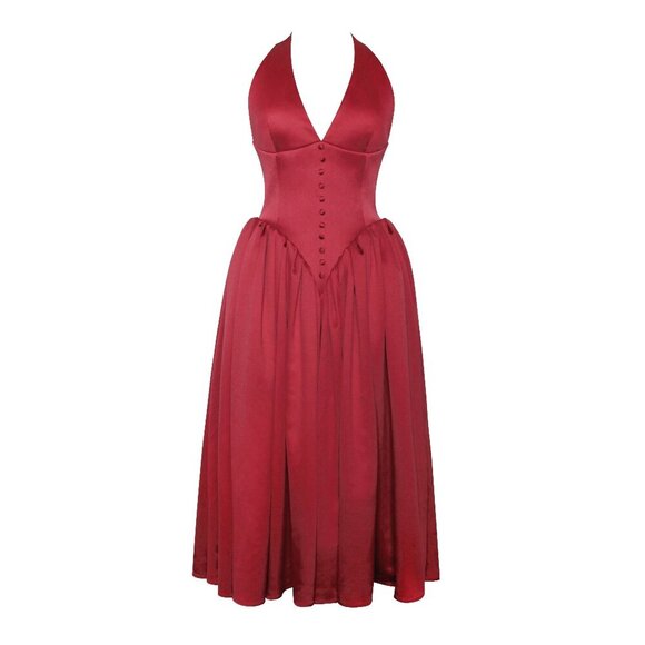 Cara Red Plunging Halter Backless Maxi Dress - Elegant Evening Gown - Picture 4 of 6